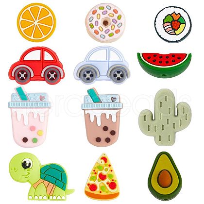 SUNNYCLUE 12Pcs 12 Style Food Grade Eco-Friendly Silicone Beads SIL-SC0001-17-1