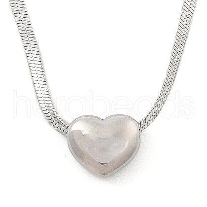 304 Stainless Steel Heart Pendant Flat Snake Chain Necklaces for Women NJEW-F328-08P-1
