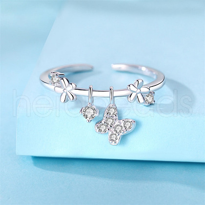 925 Sterling Silver Micro Pave Cubic Zirconia Cuff Rings WG20042-01-1