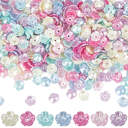 SUNNYCLUE 500PCS 5-Petal ABS Plastic Imitation Pearl Bead Caps KY-SC0002-01-1
