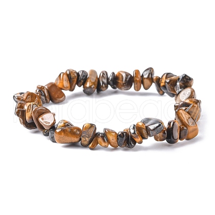 Natural Tiger Eye Chip Beads Stretch Bracelet for Women BJEW-AL00003-11-1