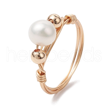 Mother's Day Jewellery Round Natural Cultured Freshwater Pearl Finger Rings RJEW-JR00698-1