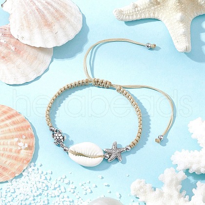 Natural Cowrie Shell Braided Bead Bracelets for Women BJEW-JB11765-05-1