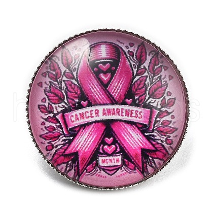 Breast Cancer Awareness Ribbon Glass Brooches JEWB-L019-01J-1