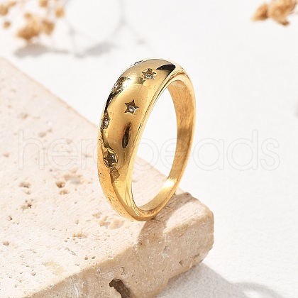 Star 304 Stainless Steel Rhinestone Finger Rings RJEW-Q012-05G-1