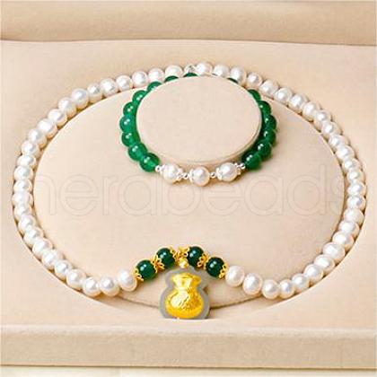Mother's Day Jewellery Natural Freshwater Pearl Chrysoprase Beaded Necklace & Bracelets Sets for Women WGE4EAE-23-1