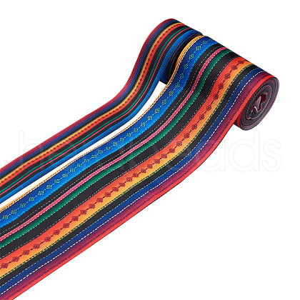 2Rolls 2 Styles Stripe Pattern Printed Polyester Grosgrain Ribbon OCOR-TA0001-37K-1