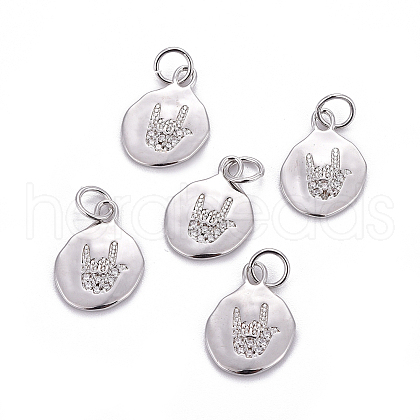 Brass Micro Pave Cubic Zirconia ASL Charms X-KK-G360-11P-1