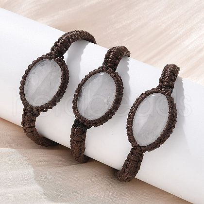Adjustable Oval Natural Quartz Crystal Braided Bead Bracelets BJEW-H626-02-08-1