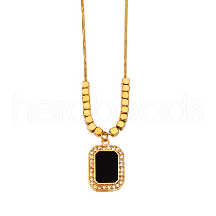Rectangle 304 Stainless Steel Pave Natural Black Stone Pendant Necklaces for Women FS-WGC7C9F-01-1