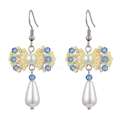 Handmade Glass Seed & Acrylic Beads Bowknot Dangle Earrings EJEW-MZ00298-04-1