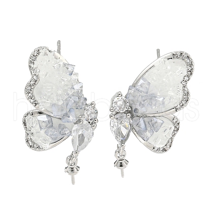 Brass with Enamel with Cubic Zirconia with Crystal Stud Earring with 925 Sterling Silver Pins KK-Q820-07P-1