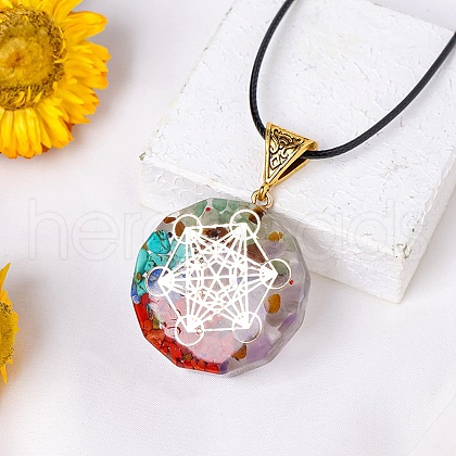 Resin with Gemstone inside 7 Chakra Pendant Necklaces PW-WG74B6A-04-1