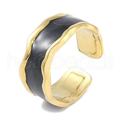 Ion Plating(IP) 304 Stainless Steel Enamel Cuff Finger Rings RJEW-L107-051G-02-1