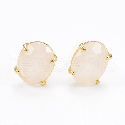 Natural Rose Quartz Stud Earrings EJEW-L196-04G-1
