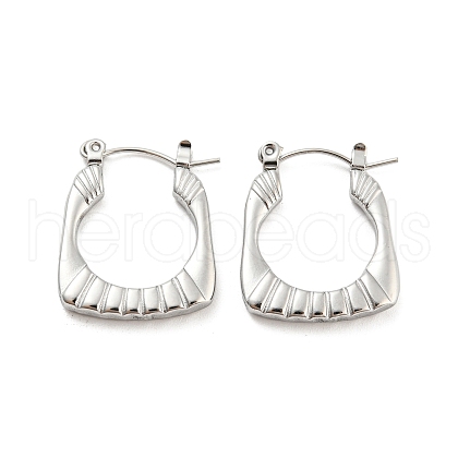 Non-Tarnish Texture Rectangle 304 Stainless Steel Hoop Earrings for Women EJEW-C067-08P-1