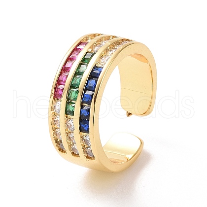 Colorful Cubic Zirconia Triple Line Open Cuff Ring RJEW-G270-04G-1