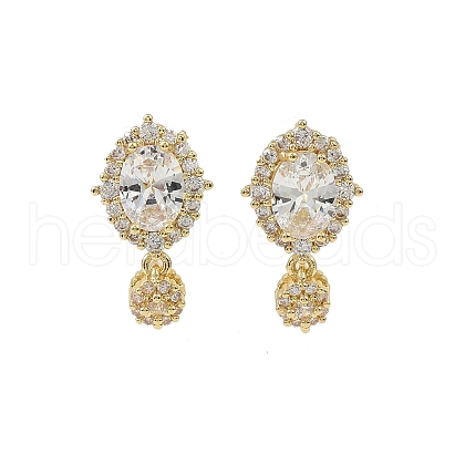 Oval Brass Micro Pave Clear Cubic Zirconia Stud Earring Findings KK-C107-07G-1
