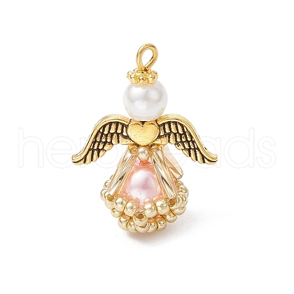 Glass Pearl Round Beaded Pendants PALLOY-MZ00747-02-1