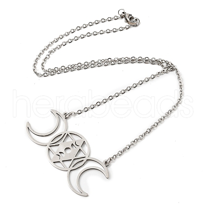 Non-Tarnish 201 Stainless Steel Triple Moon Goddess Pendant Necklace with Cable Chains NJEW-Q317-36P-1