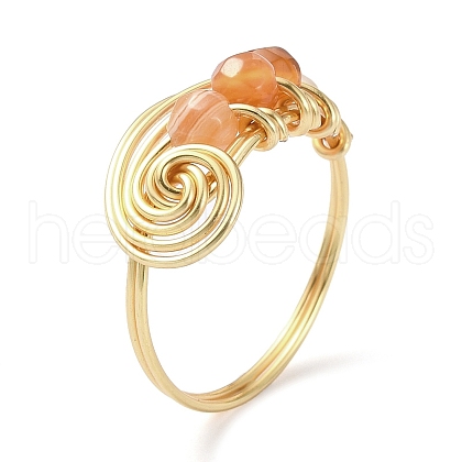 Natural Carnelian Round Beaded Finger Ring RJEW-TA00103-01-1