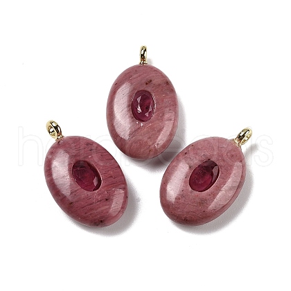 Natural Rhodonite & Cubic Zirconia Pendants G-Z076-01G-06-1