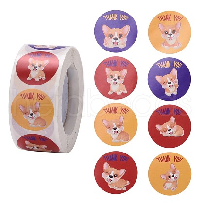 Flat Round Paper Thank You Stickers DIY-C042-12F-1