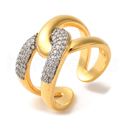 Brass Micro Pave Cubic Zirconia Cuff Rings for Women RJEW-G325-11B-GP-1