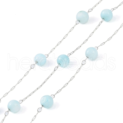 304 Stainless Steel & Dyed Shell Handmade Round Beads Chain CHS-H028-04A-02-1