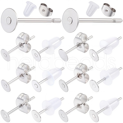 SUNNYCLUE 300Pcs 304 Stainless Steel Flat Round Blank Peg Earring Post STAS-SC0007-33A-1