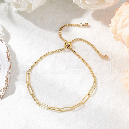 Brass Paperclip Chains & Curb Chains Slider Bracelets for Women BJEW-JB11809-1