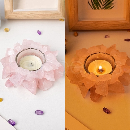 Natural Raw Rose Quartz Candle Holders PW-WG88246-03-1