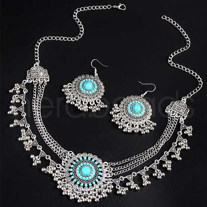 Flower Alloy Rhinestone Pendant Necklace & Dangle Earring Sets FS-WGC5482-04-1