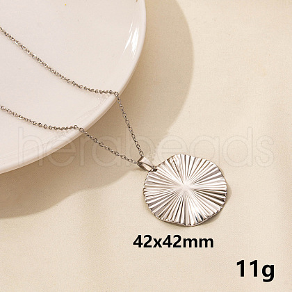 Vintage Stainless Steel Geometric Flat Round Pendant Necklace for Women AO1780-5-1