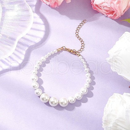 Shell Pearl Round Beaded Bracelets for Women BJEW-TA00631-1