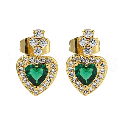 Brass Pave Cubic Zirconia Stud Earrings EJEW-N054-50A-G-1