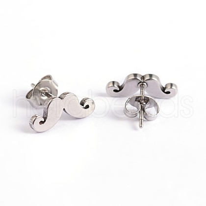 Mustache 304 Stainless Steel Ear Studs EJEW-F0075-044P-1