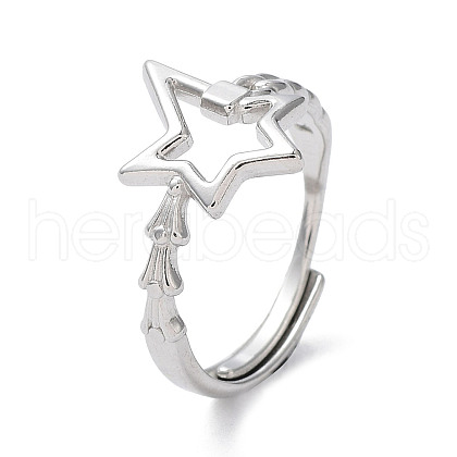 Non-Tarnish Ion Plating(IP) 304 Stainless Steel Hollow Star Adjustable Rings RJEW-D006-23P-1