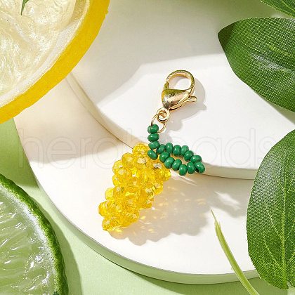 Glass Seed Beaded Grape Pendant Decoration HJEW-MZ00158-05-1