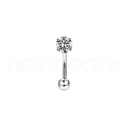 316 Surgical Stainless Steel Flat Round Cubic Zirconia Eyebrow Curved Barbell Rings WG43657-08-1