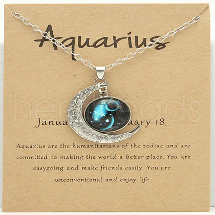 Alloy Pave Glass Moon Constellation Pendant Necklaces for Women FS-WG3B9B3-11-1