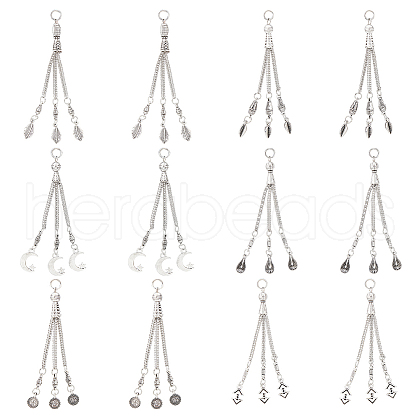 AHADERMAKER 12Pcs 6 Style Tibetan Style Alloy Curb Chain Tassel Big Pendants FIND-GA0002-79-1