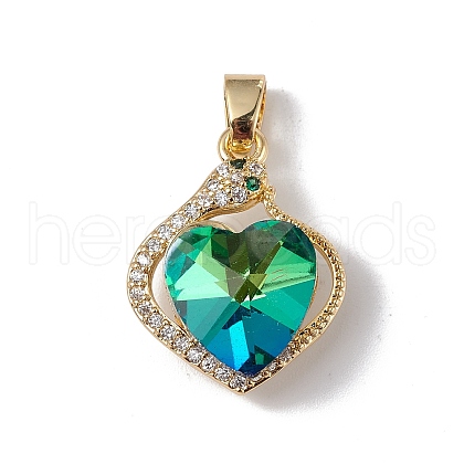 Real 18K Gold Plated Rack Plating Brass Micro Pave Clear Cubic Zirconia Pendants KK-C015-16G-02-1