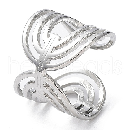 Non-Tarnish 304 Stainless Steel Hollow Open Cuff Rings RJEW-D006-04P-1