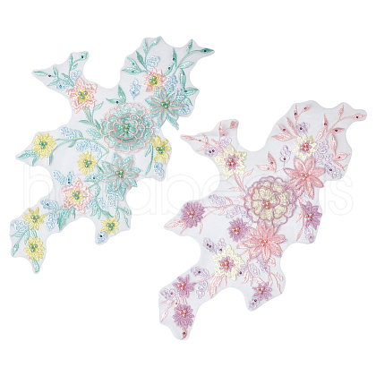 2Pcs 2 Colors 3D Flower Pattern Polyester Embroidered Lace Appliques DIY-NB0010-98-1