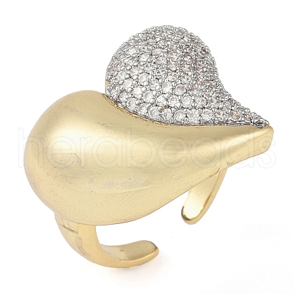 Heart Brass Micro Pave Clear Cubic Zirconia Open Cuff Ring for Women RJEW-Q819-18G-1