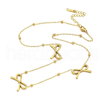Brass Bowknot Pendant Necklaces NJEW-B115-01G-02-1