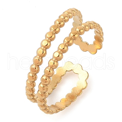 Ion Plating(IP) 304 Stainless Steel Open Cuff Rings for Women RJEW-Z057-10G-014-1