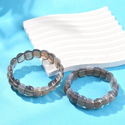 Natural Grey Agate Beaded Stretch Bracelets for Women Men BJEW-M049-10A-1
