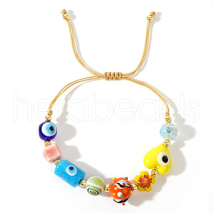 Adjustable Handmade Bumpy & Evil Eye Lampwork Braided Bead Bracelets for Women ZQ4786-1